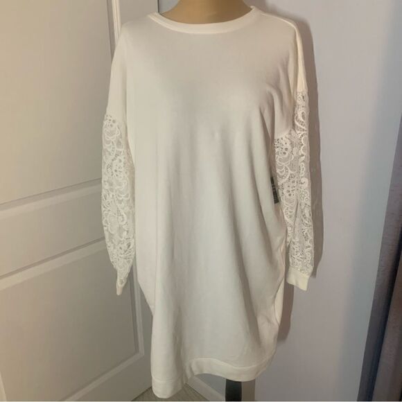 Express Lace Sleeve Cotton Sweatshirt Dress NWT - Picture 2 of 7